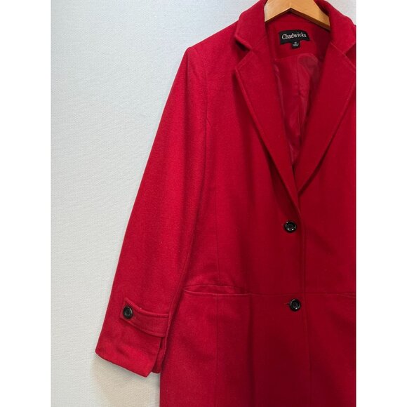 Chadwicks Women's Wool Notch Collar Button Front Long Coat Sz 12 Red Long Sleeve - Picture 7 of 12